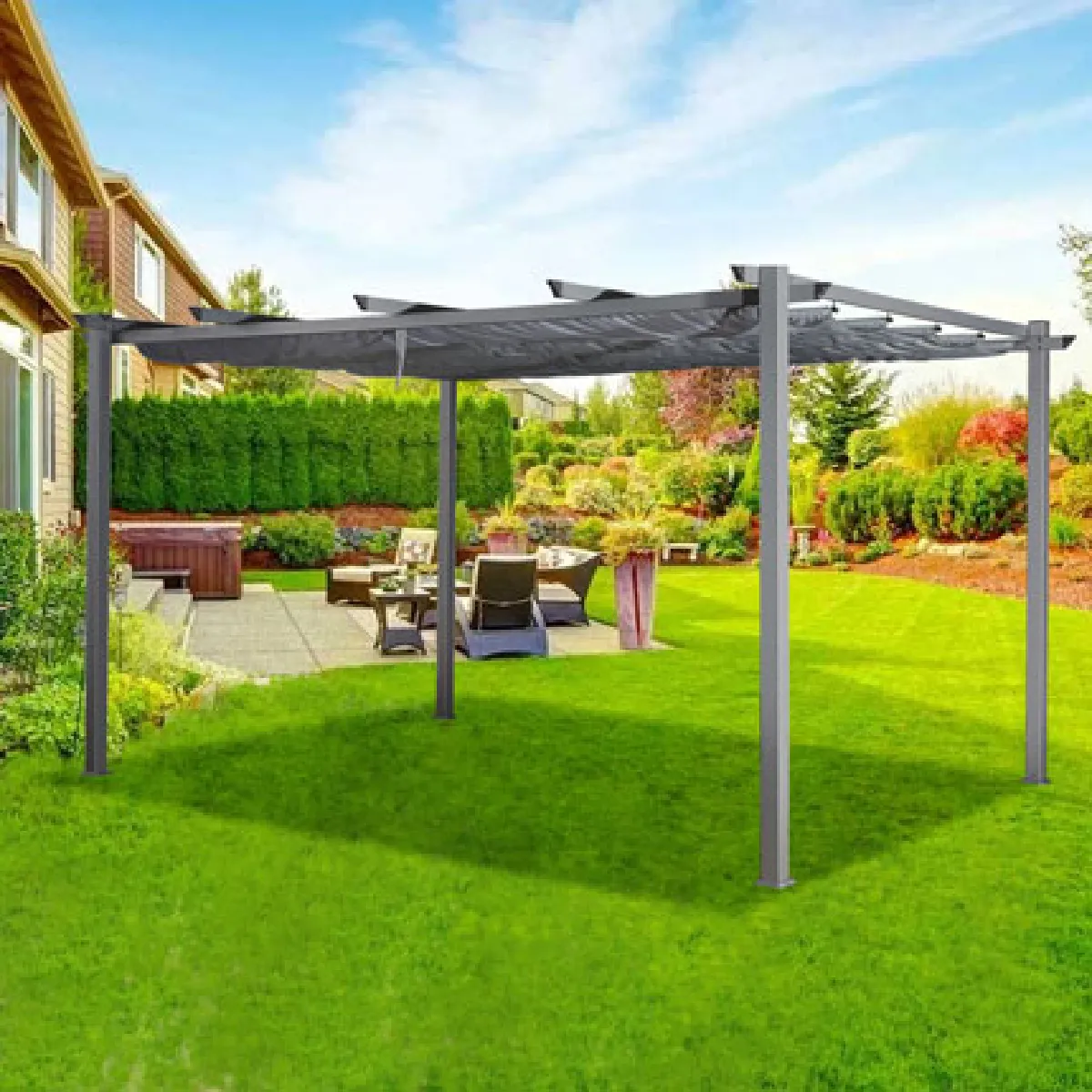 Pergola en aluminium 3x4 m tissu imperméable coloris gris