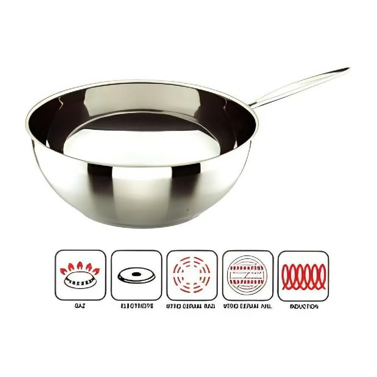 Wok Belly en inox fond plat D 30 cm