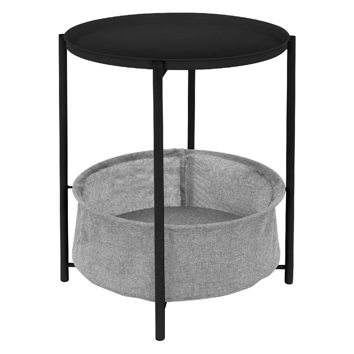 Table d'appoint ronde Ø 46x51 cm Noir en métal avec plateau et panier en tissu ML-Design