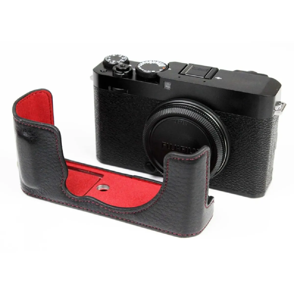 Etui en cuir véritable Demi-corps inférieur de la caméra avec ouverture de la batterie noir pour votre Fujifilm X-E4