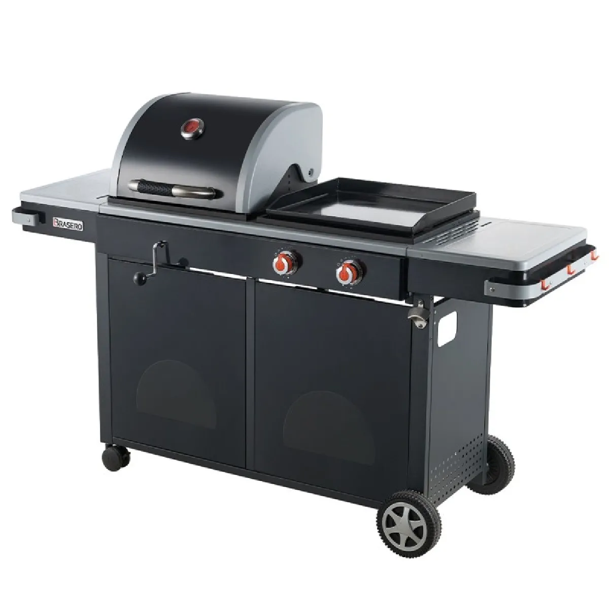 Barbecue Bi-Energy L 2 Feux - BRASERO - Barbecue Charbon et Plancha Gaz 48 x 42 cm, 7,2 kW, Noir