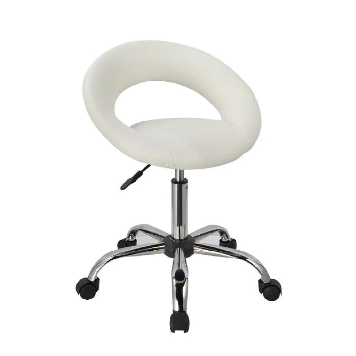 Tabouret chaise à roulette avec dossier synthétique blanc hauteur réglable TABO09014