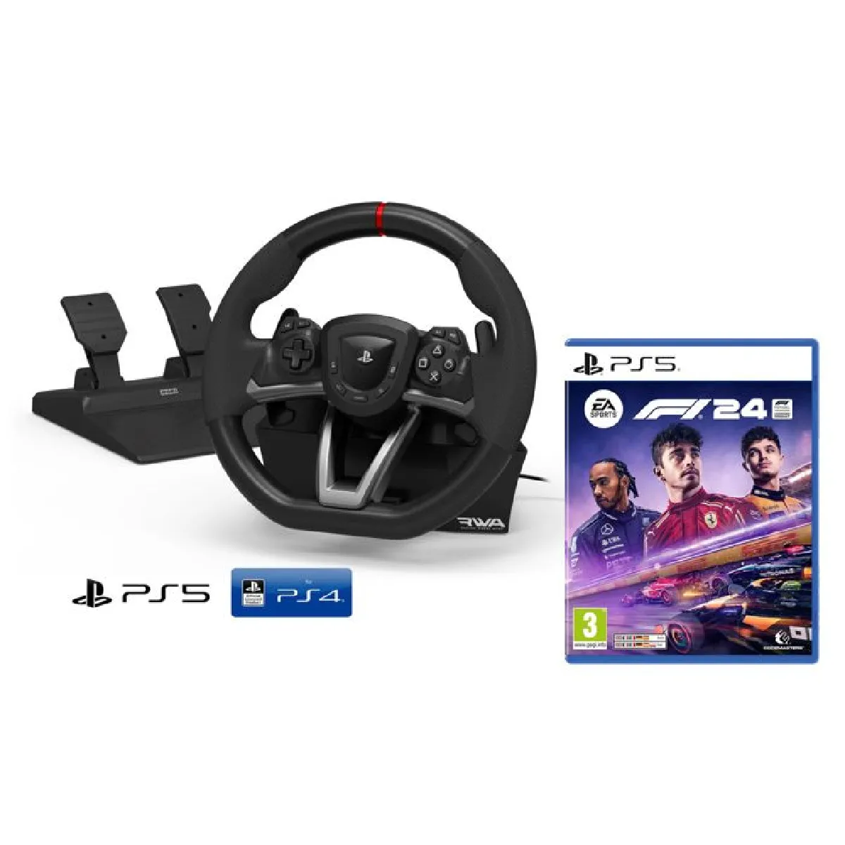 Volant PS5 et pédales Sony Playstation 5 sous licence PS5/PC [Nouveau modèle compatible avec PS5] + F1 2024 Formule 1 2024 [PS5]