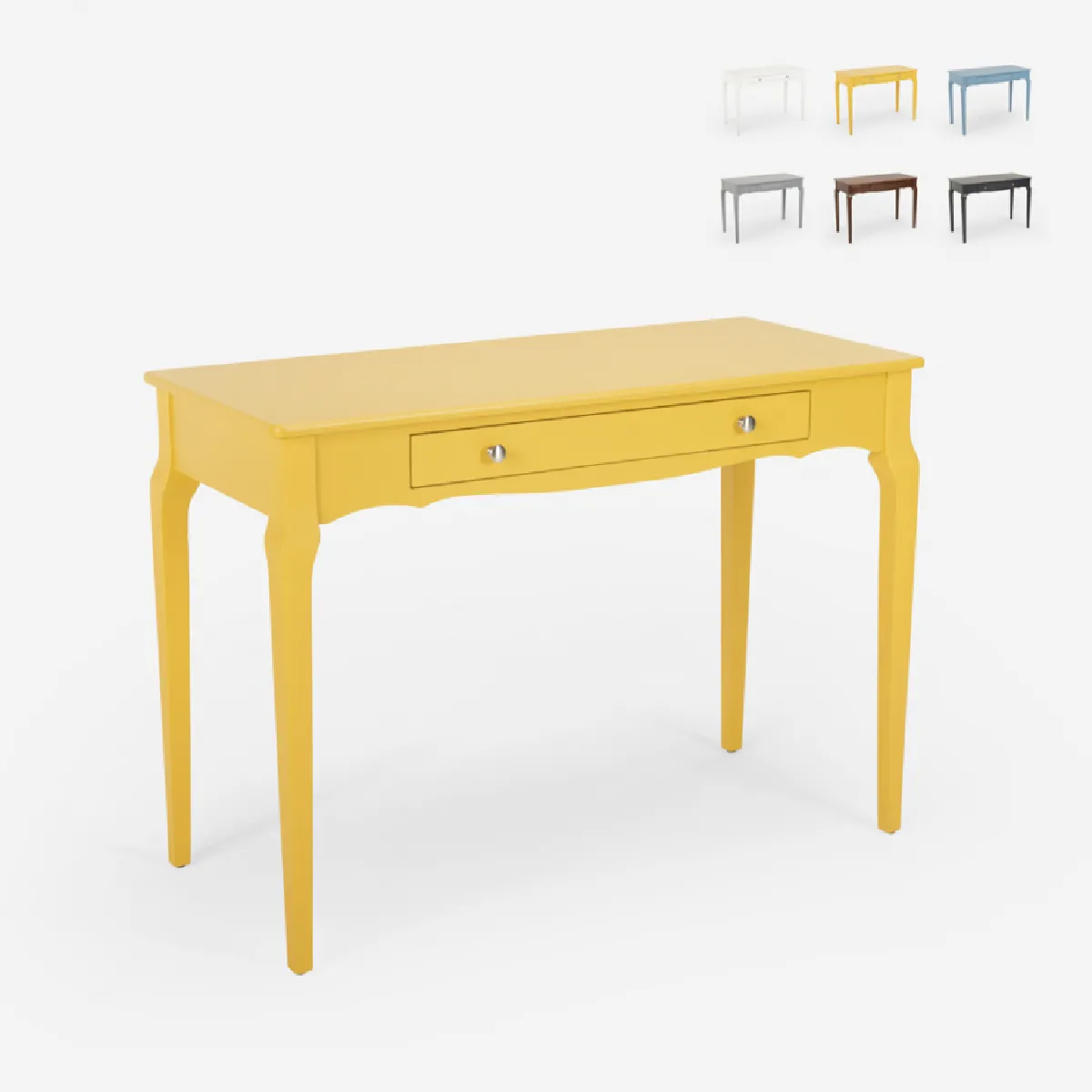 Console de bureau élégante et fonctionnelle en bois shabby chic Toscano, Couleur: Jaune