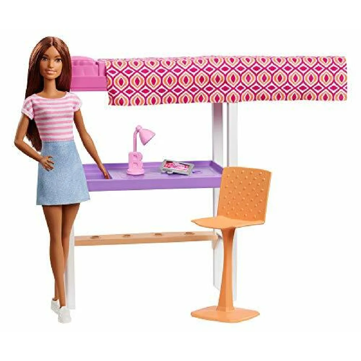 PoupAe Barbie et ensemble de meubles, lit mezzanine avec lits superposAs transformables et accessoires de bureau, coffret cadeau pour les enfants de 3 A 7 ans