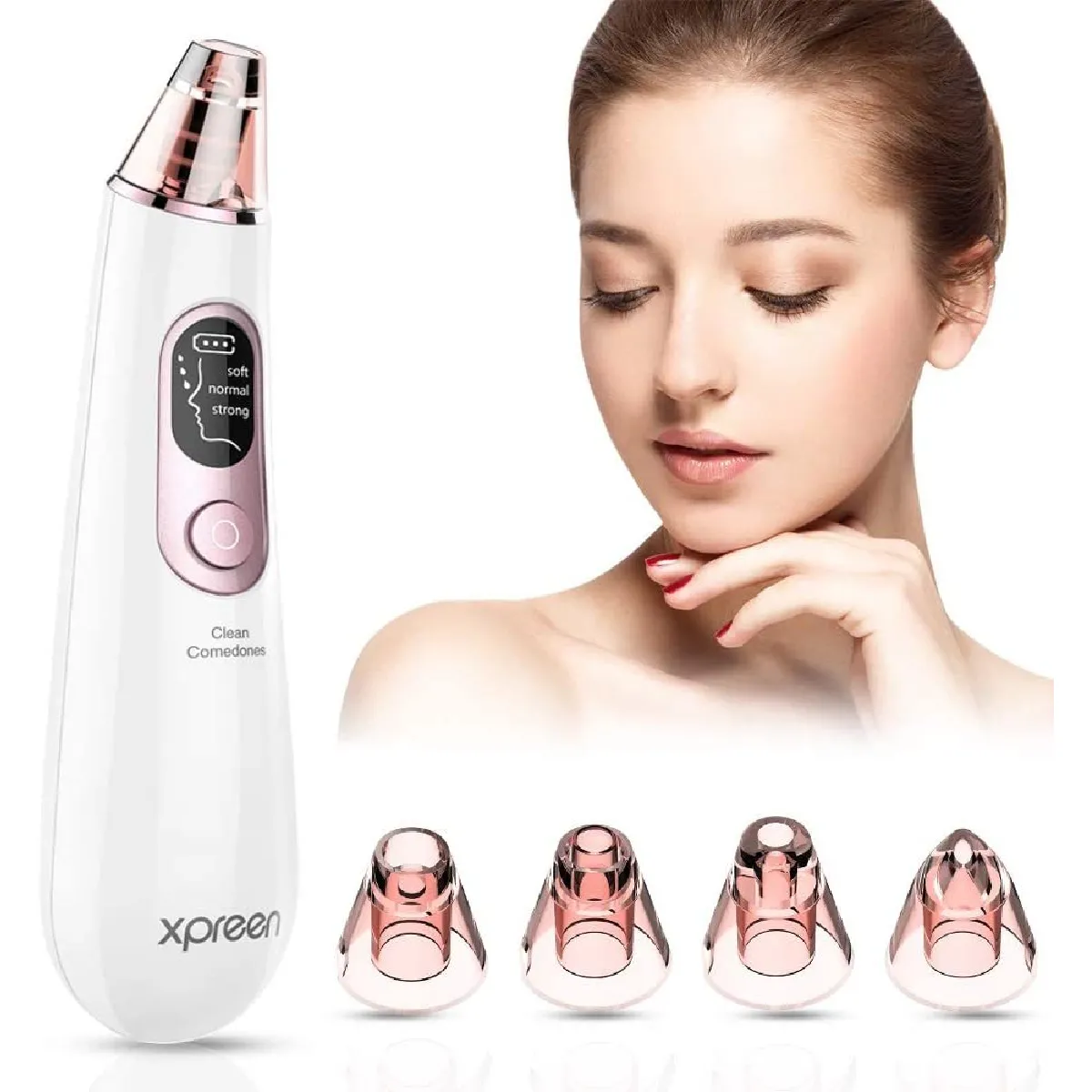 Aspirateur de Point Noirs, Xpreen Extracteur de Comédons Nettoyant de Pores Rechargeable Appareil de Beauté du Visage Avec écran LED, 4 Sondes et 3 Modes (Blanc 1)