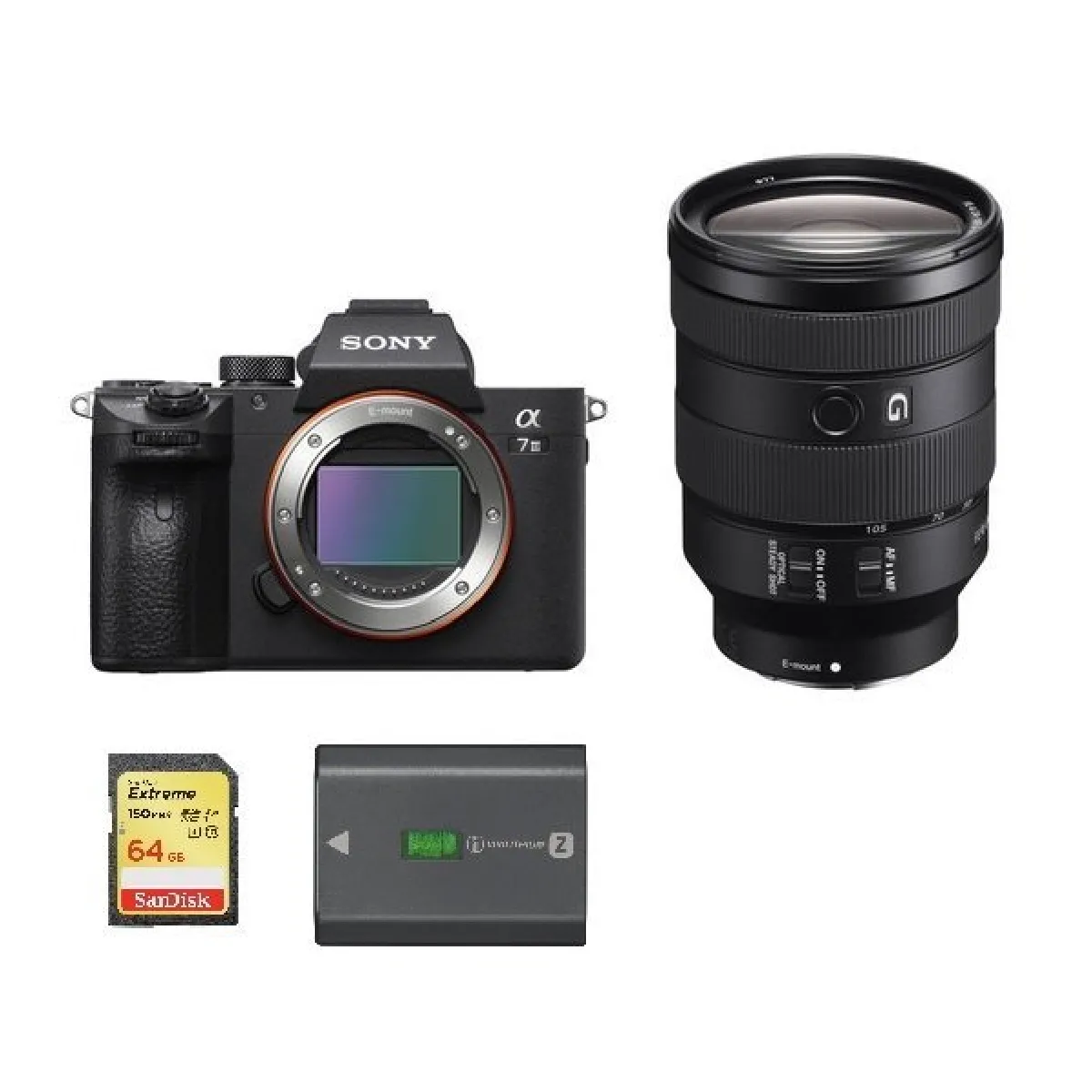 SONY A7 III + SEL 24-105MM F4 G OSS + 64GB SD card + SONY NP-FZ100 Battery