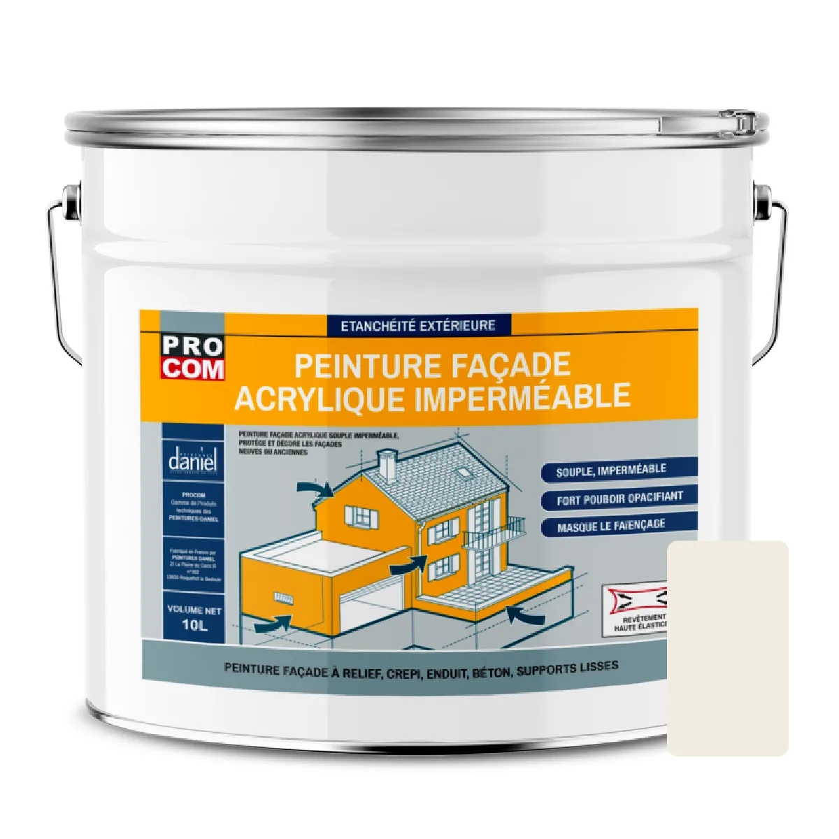 Peinture façade PROCOM crépi, façade à relief, imperméabilisation et protection des façades - Durable jusqu'à 10 ans-10 litres-Blanc cassé (RAL 9010)