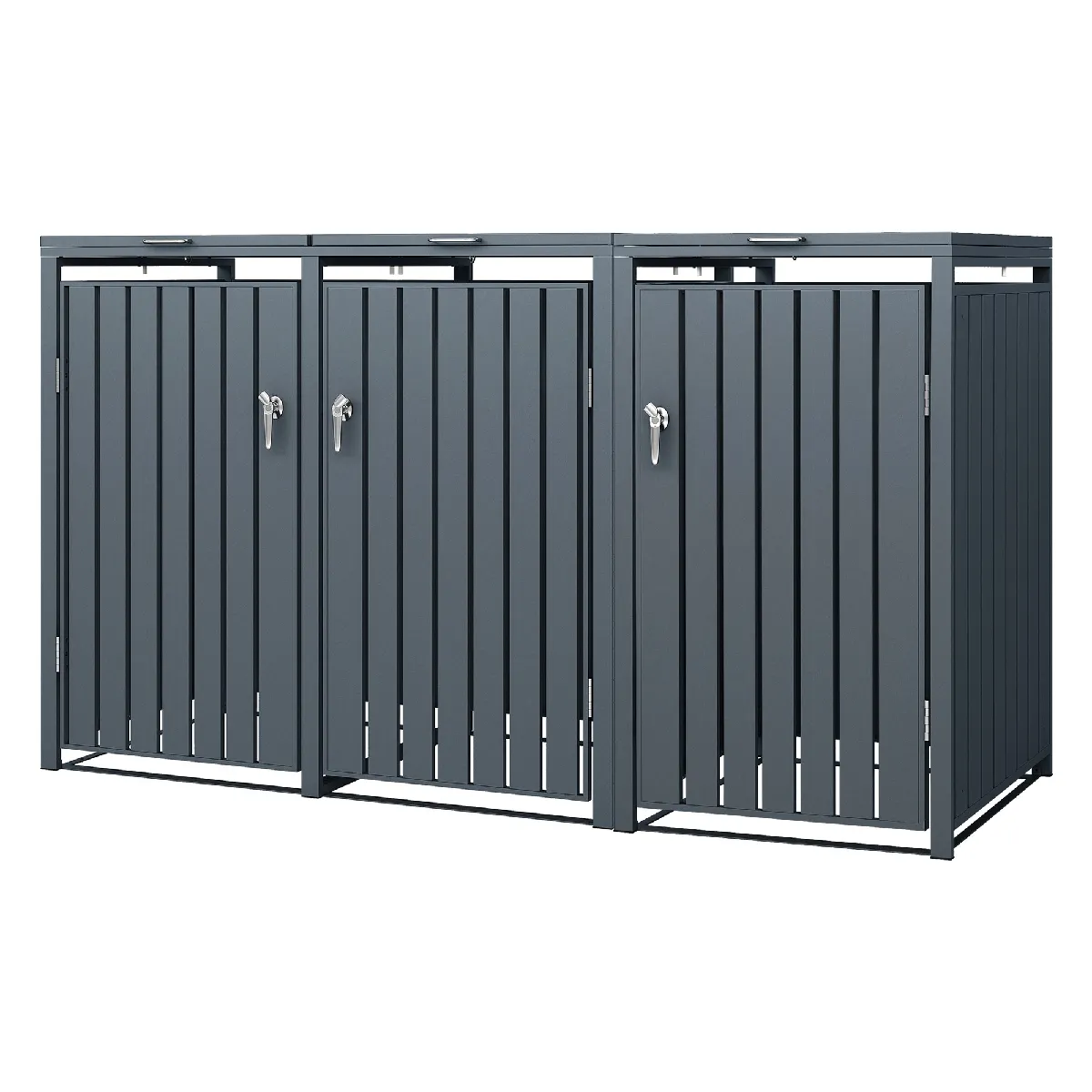 ML-Design Box pour 3 Poubelles, 240L, 200x80x116,3 cm, en Acier, Anthracite, Résistant aux Intempéries, Habillage de Poubelle avec Couvercle Rabattable/3 Portes, Conteneur Abri Hangar Cache-Poubelle