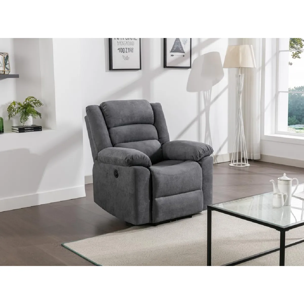 Fauteuil relax électrique en tissu gris BUROLO