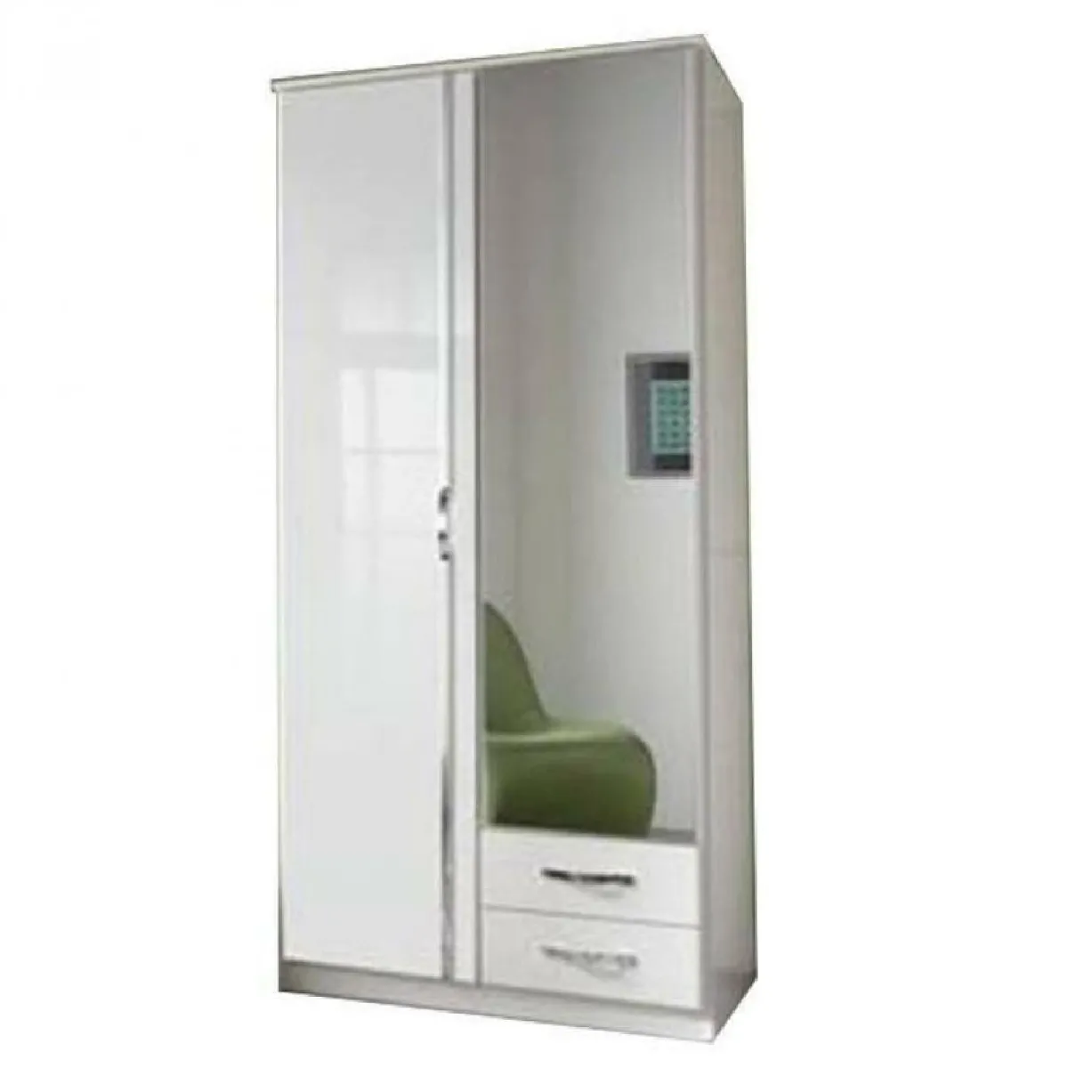 Armoire 2 portes miroir KROOS blanc / laquée blanc brillant