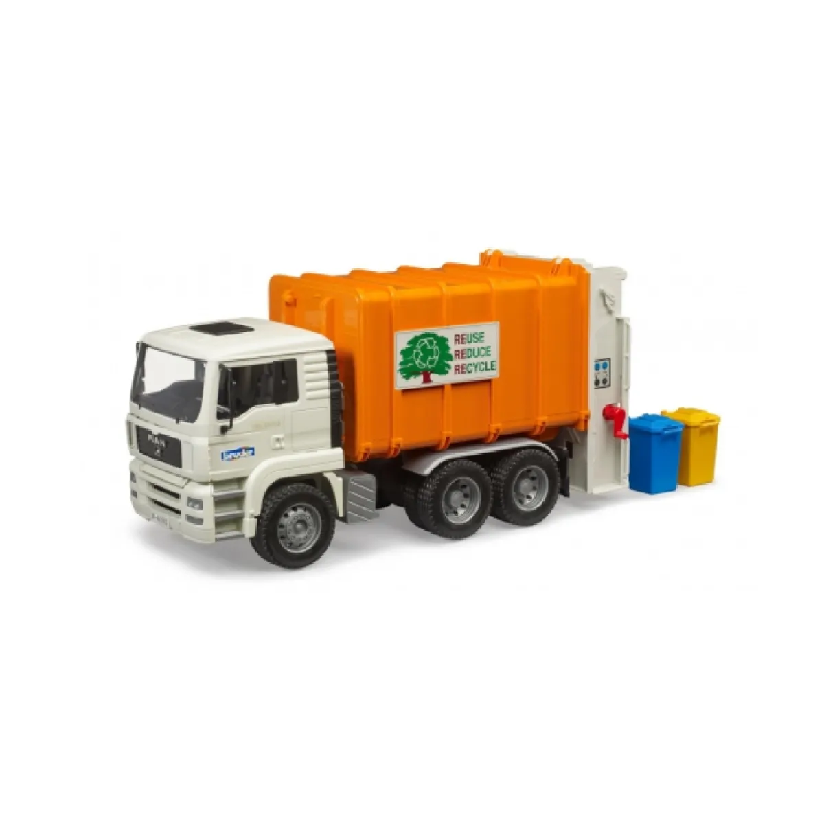 Bruder Miniature Camion à ordures Man Tga avec 2 Poubelles Multicolore