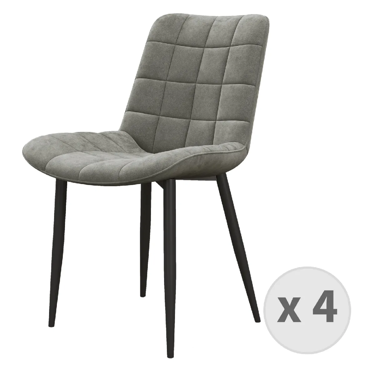 SACHA-Chaise en Velours Gris Carbone et métal noir (x4)