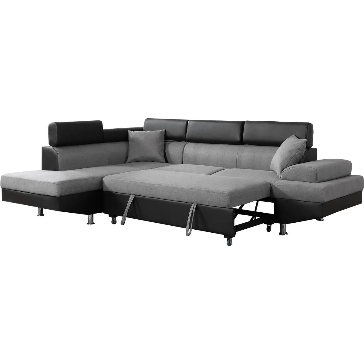 Canapé d'angle convertible Sophia luxe - 265 x 190.5 x 80/91 cm - Noir / Gris - 5 places - Angle gauche