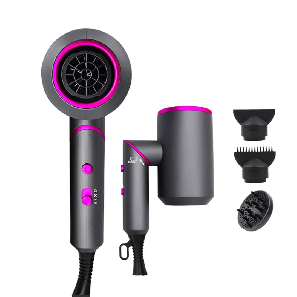 Sèche-cheveux pliant 2000W Poignée portable Sèche-cheveux domestique pliant sans soudure Diffuseur d &'air froid/chaud à séchage rapide(Le noir)