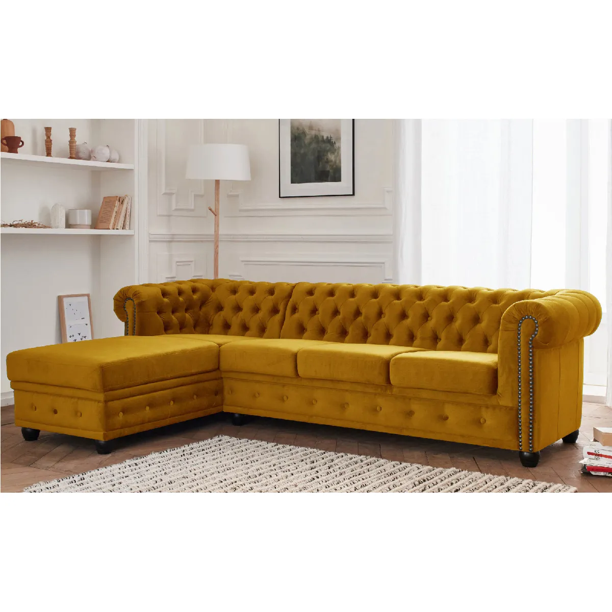 William - canapé Chesterfield d'angle gauche - 4 places - en velours