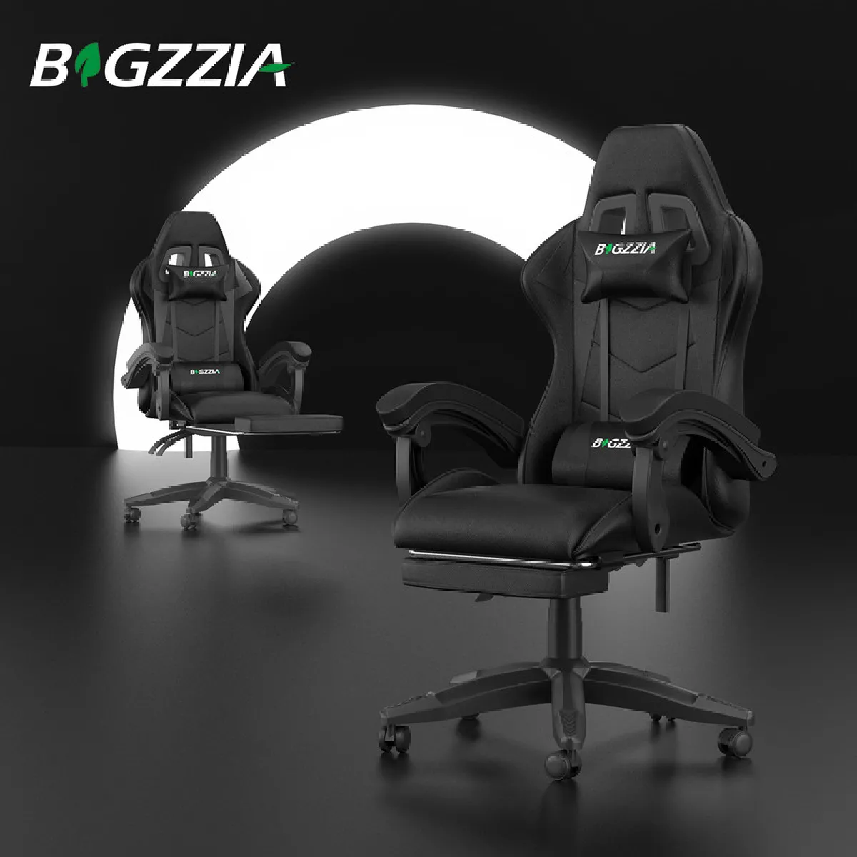 Chaise de Gaming avec Repose-Pied, siège gaming, fauteuil gaming, Dossier Inclinable à 155, chaise bureau gaming avec appuie-tête, Noir