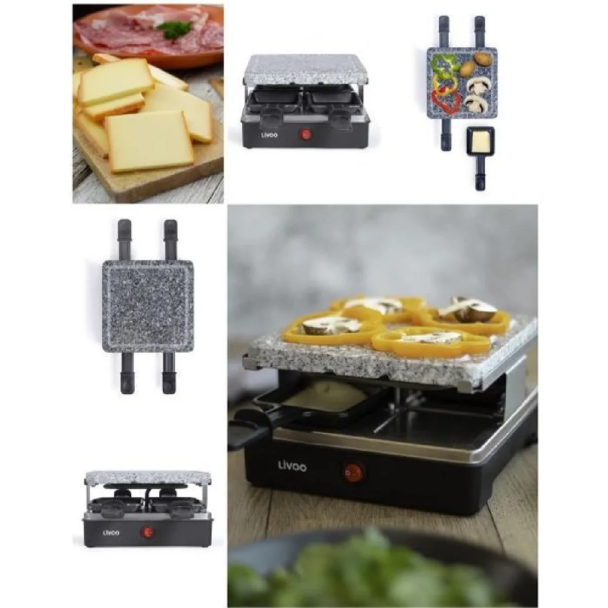 Appareil à raclette 4 personnes revêtement antiadhésif Plateau en granite 600W