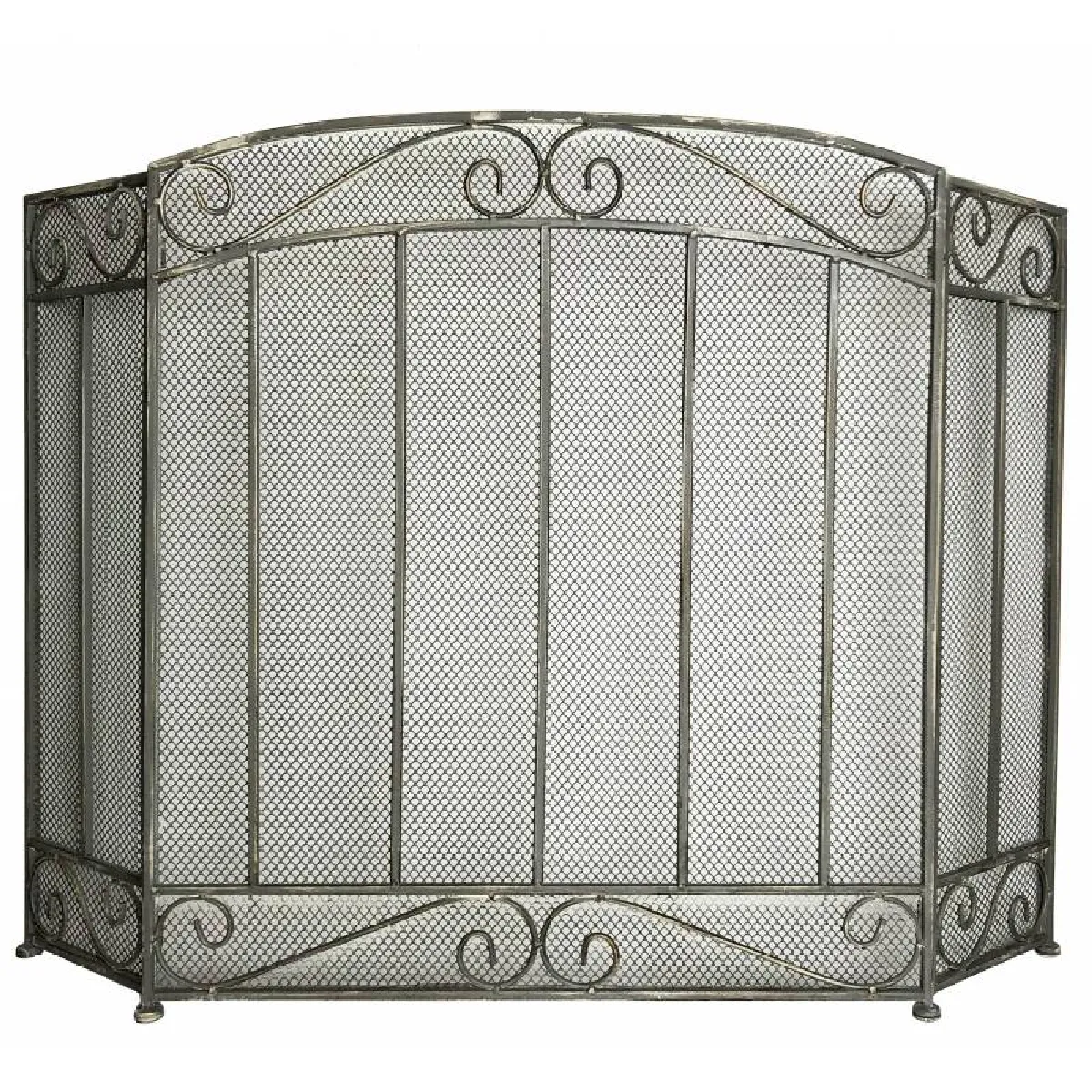 Pare Feux Grille de Cheminée à Trois Pans Grillagé Ecran de Foyer en Fer Gris 1,50x75x104cm