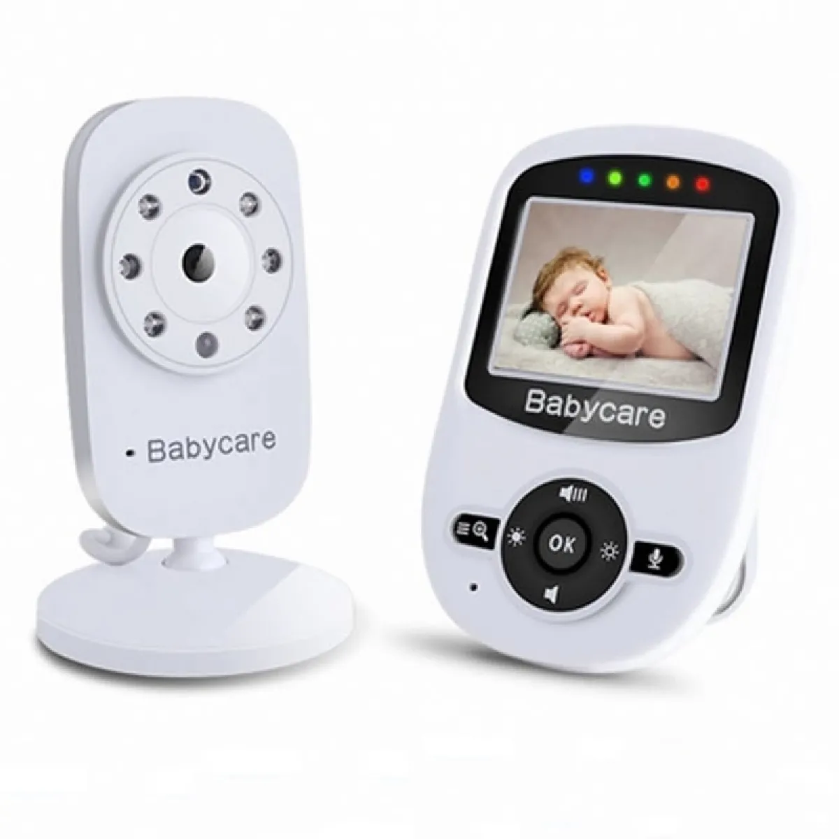 Babyphone vidéo Babycam blanc 2,4 pouces LCD 2.4GHz surveillance sans fil caméra bébé moniteur avec 8-IR LED Night Vision, Talk bidirectionnel