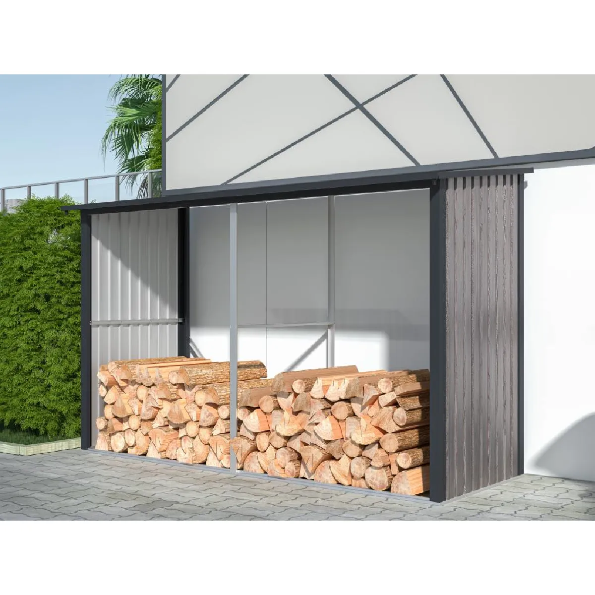 Abri bûches métal en acier galvanisé effet bois 5,78 m3 - 8 stères - L302 x P119 x H190cm - VARWOOD