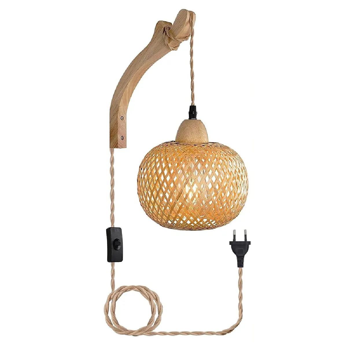 Applique Murale D'Intérieur Lampe Murale Vintage Lampe Murale En Bois Massif Lampe Murale Cage En Rotin, Lampe Murale Salon (Avec Prise)