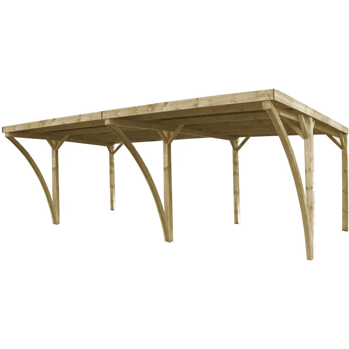 Carport double en bois et panneaux ondulés Capri 6 x 5,5 m.