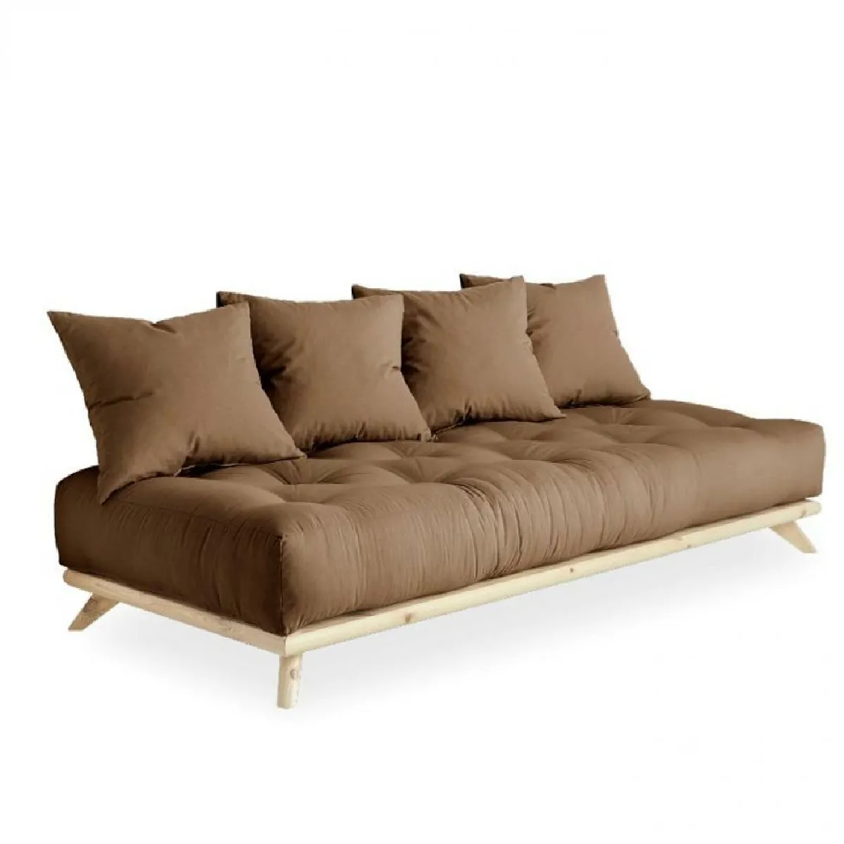 Canapé convertible futon SENZA pin naturel coloris mocca couchage 90 cm.