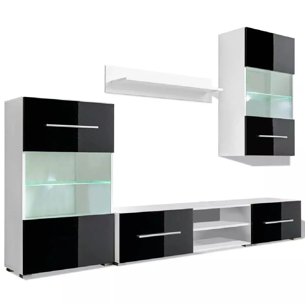 Meuble télé buffet tv télévision design pratique mural 5 pièces avec éclairage led noir 2502198