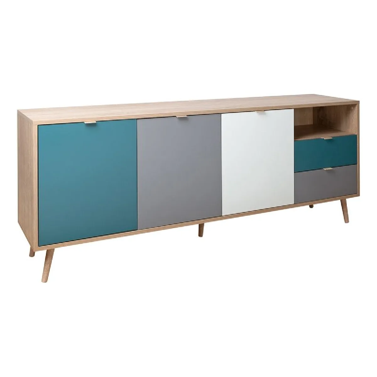 Buffet scandinave ARUBA Chêne, bleu, gris et blanc