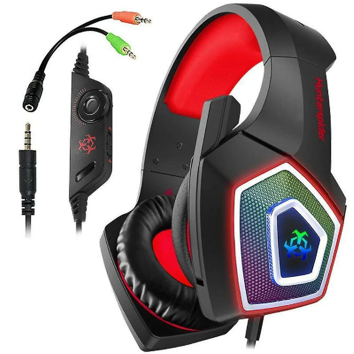 Casque de jeu pour Xbox One Casque de jeu avec microphone antibruit, audio stéréo, cache-oreilles doux, lumière LED pour Xbox One/PS4/PC/Mac/ordinateur portable/commutateur-rouge