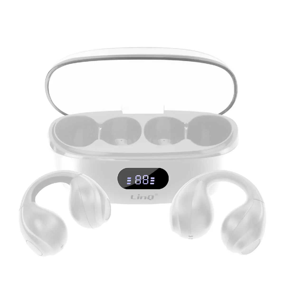 LinQ Écouteurs Bluetooth Conduction Aérienne Sans Fil Design Clip On Micro Blanc