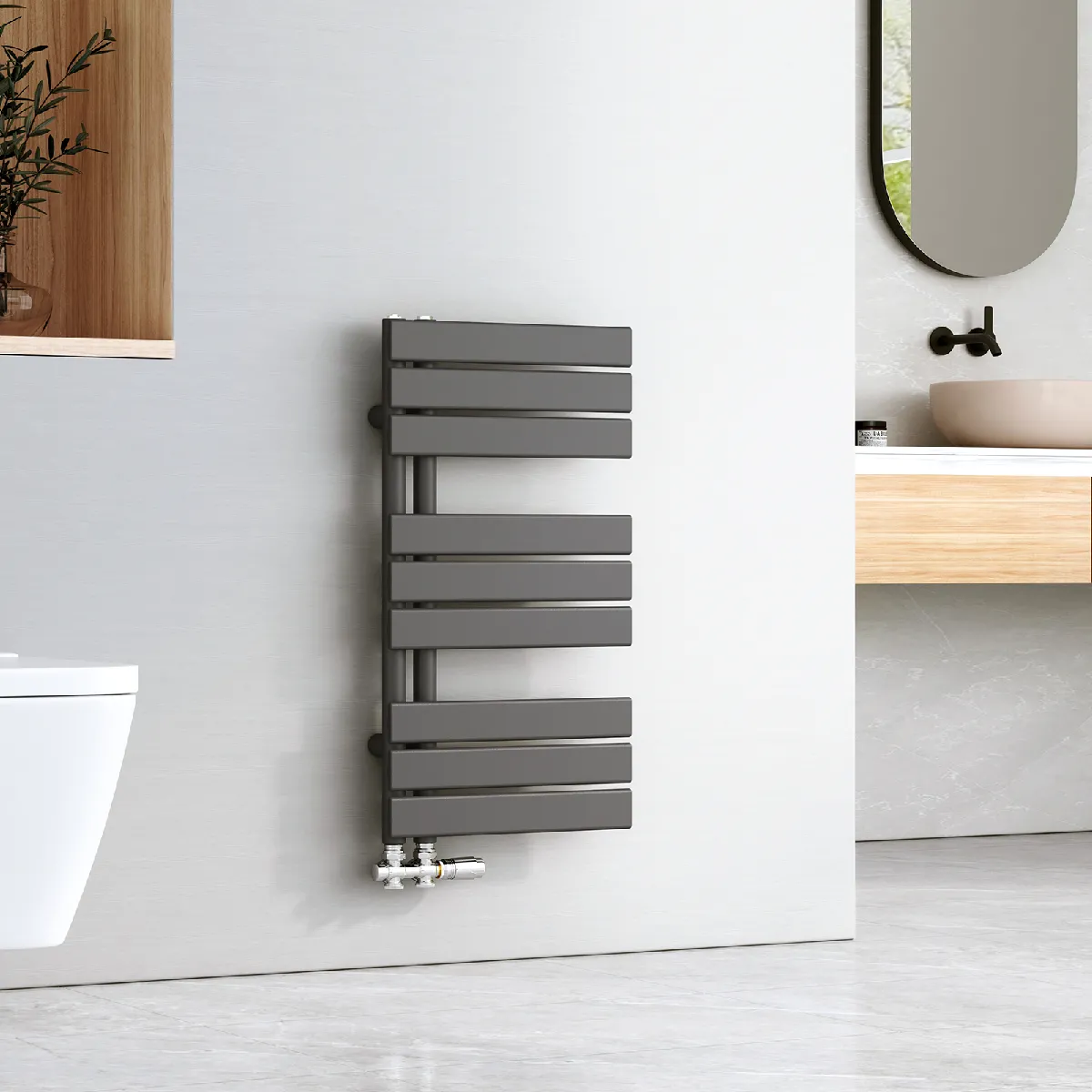 EMKE Radiateur Panneau, Sèche-serviette eau Chaude, Porte-Serviettes Pour Le Chauffage de la Salle de Bain, Chauffe Serviettes à Température Constante, 76x40cm, 360W, Anthracite