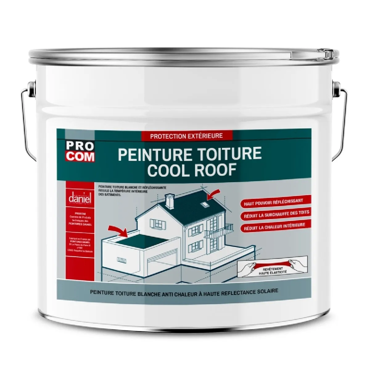 Cool roof - Peinture toiture anti chaleur, peinture blanche réfléchissante PROCOM-10 litres-Blanc