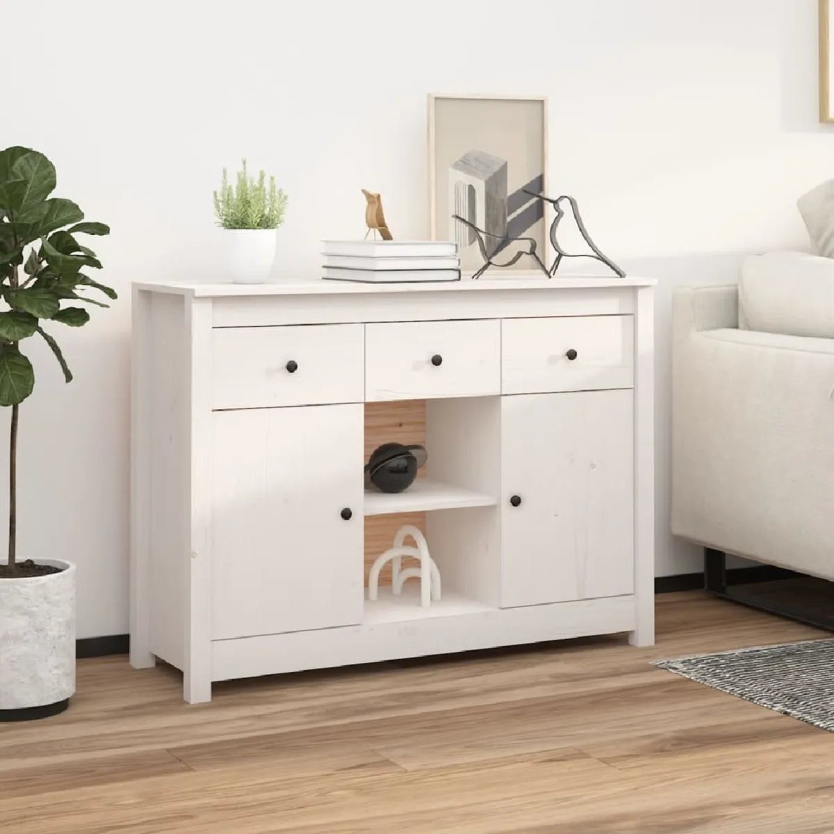 Buffet,Meuble de Rangement,commode pour salon,Cuisine Blanc 100x35x74,5 cm Bois massif de pin -MN40326