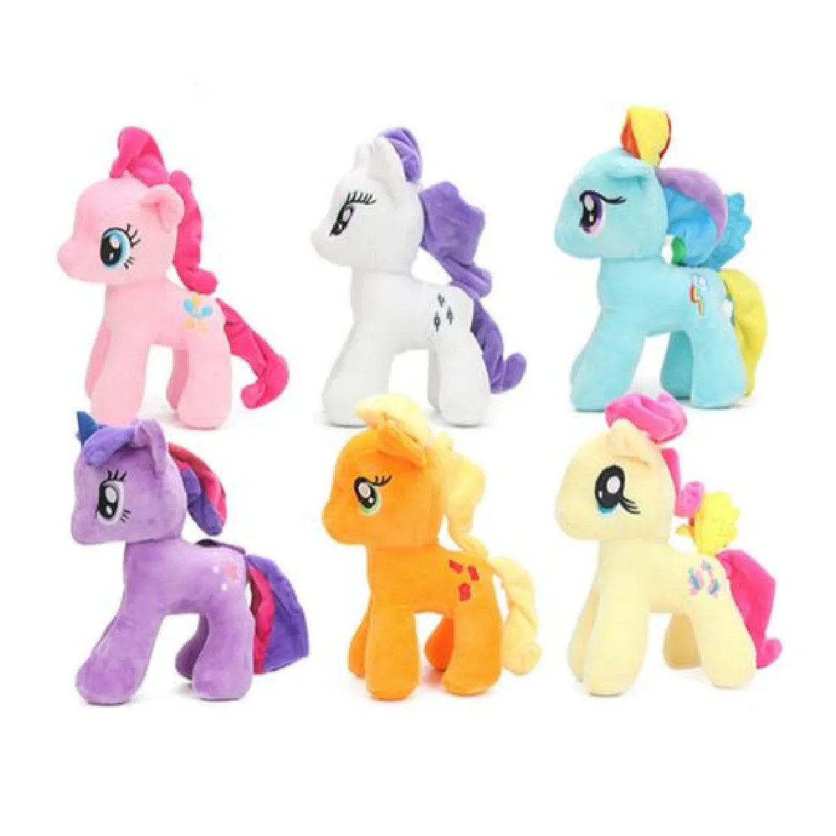 Set de 6 pièces Peluche Delicate My Little Pony Pinkie Pie AppleJack Rainbow Dash Fluttershy Twilight Sparkle Rarity 20 cm