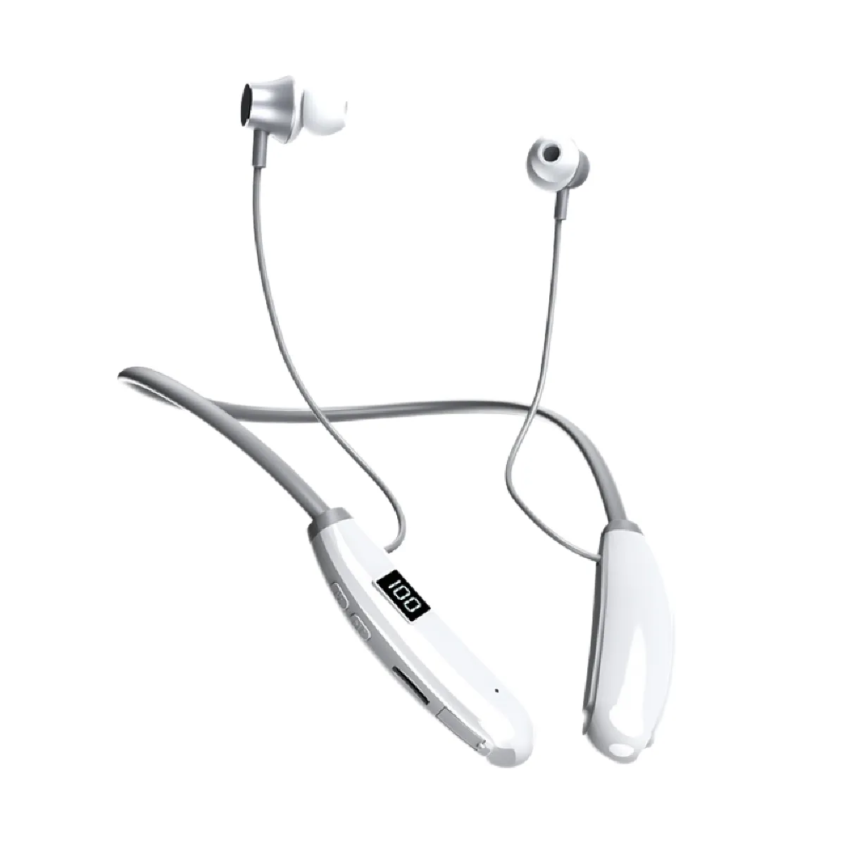 Casque tour de cou Bluetooth avec 24 heures de lecture, pilotes 0,4 pouces, charge rapide USB-C, construction pliable et légère, étanche Ipx5, pour le sport, la musique, les conférences(Blanc)