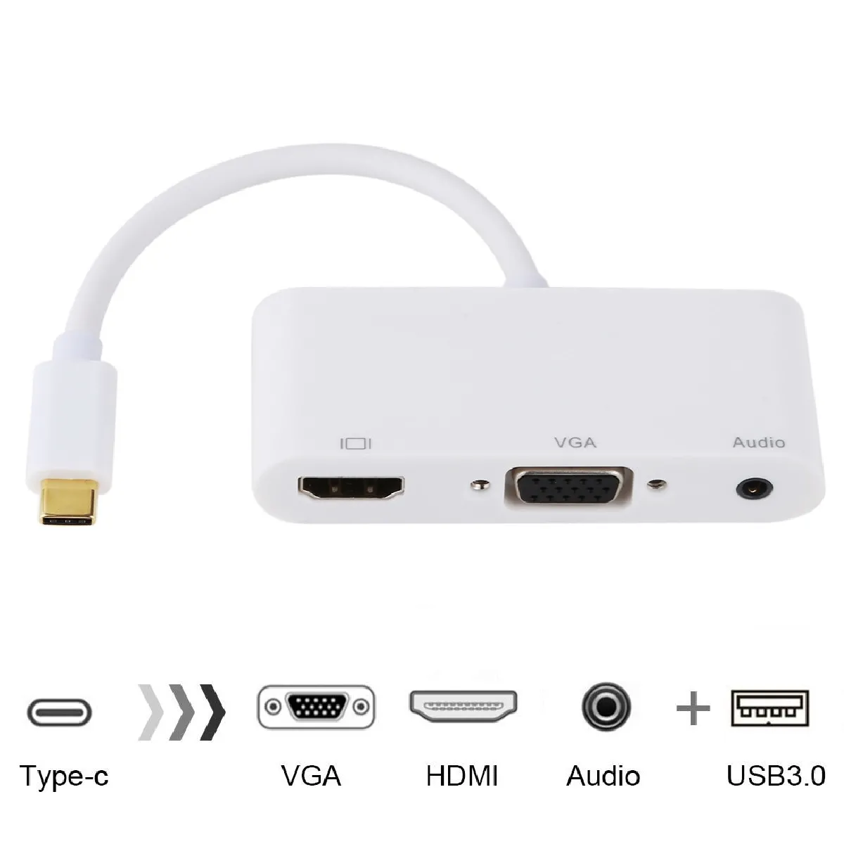 HUB USB 2.0 + port audio + adaptateur VUB + HDMI vers USB-C / Type-C blanc