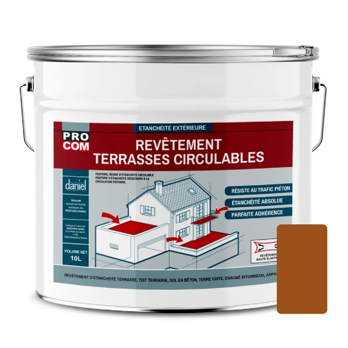 Peinture, résine d'étanchéité imperméabilisation terrasse circulable, balcon, sols extérieurs, béton, plusieurs coloris PROCOM-10 litres-Terre cuite