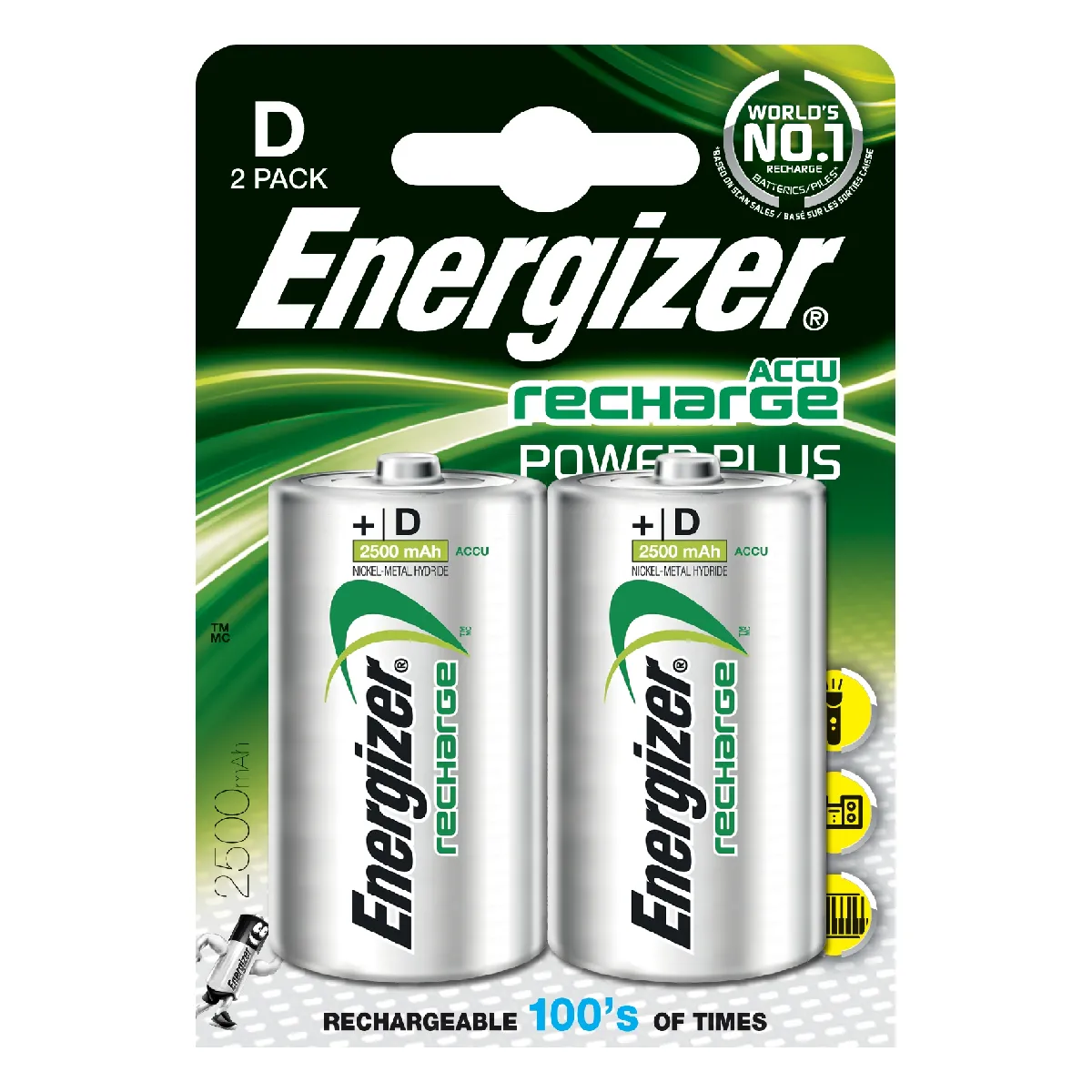 pile rechargeable - energizer recharge power plus - lr20 - 1.5 volts - blister de 2