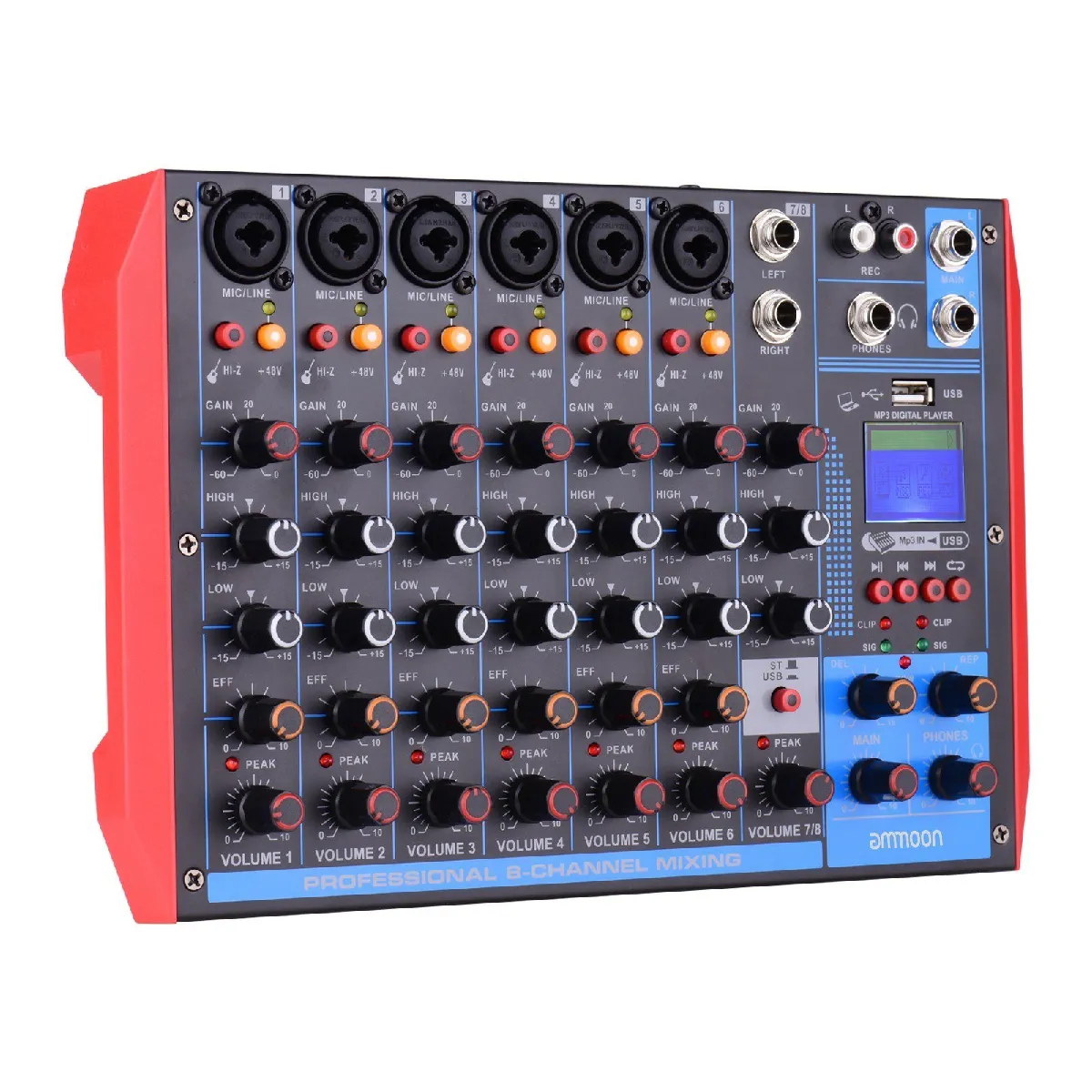 Console de mixage portable 8 canaux Table de mixage audio numérique + alimentation fantôme 48 V prenant en charge la connexion BT/USB/MP3 - T3654657587369