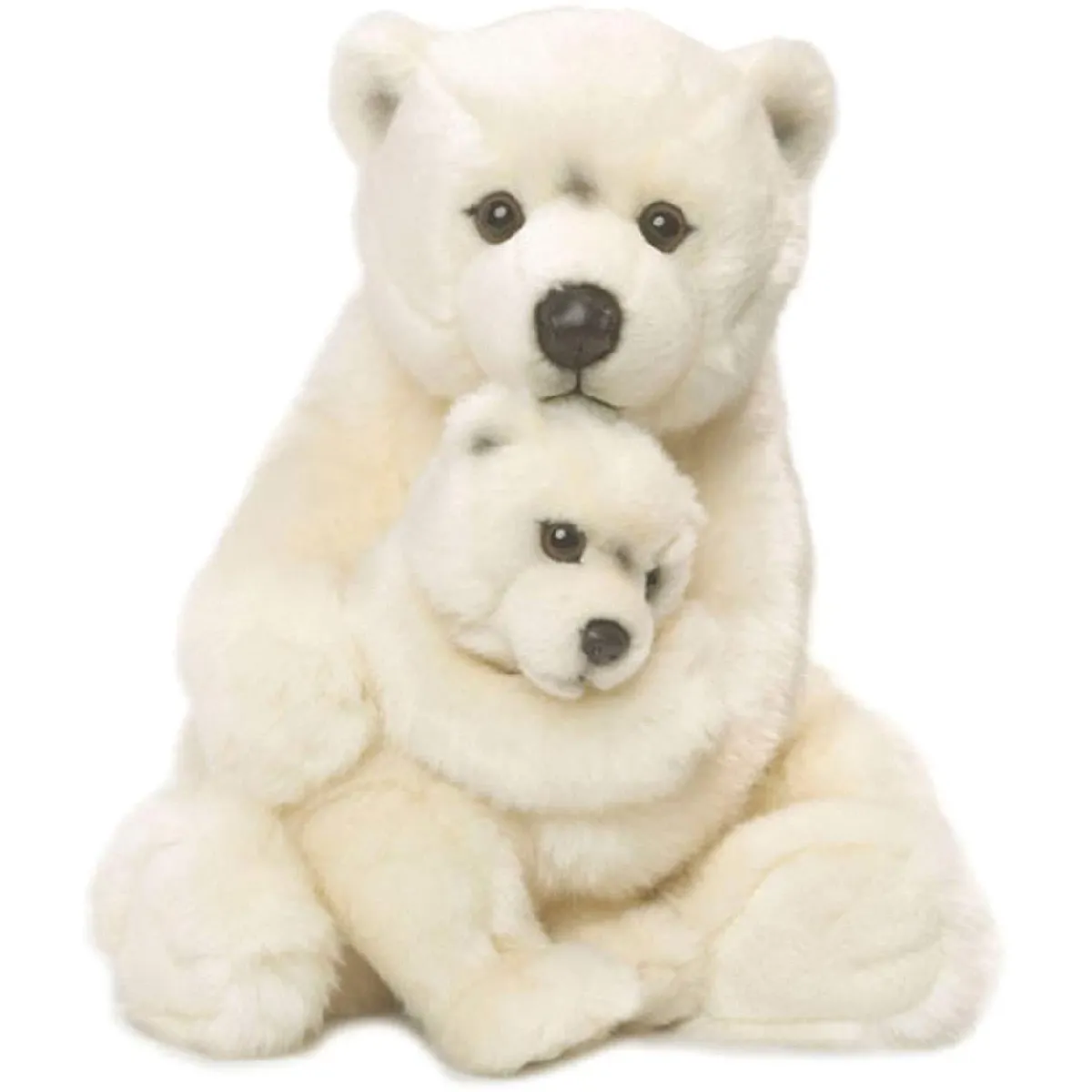 peluche Maman Ours Polaire et Bébé de 28 cm blanc