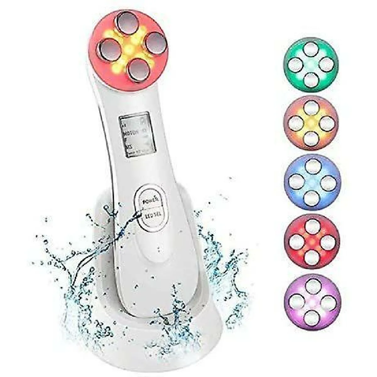 Dispositif de beauté ultrasonique, 5in1 dispositif multifonctionnel de Soin Visage, 6 modes Appareil de massage de mésothérapie de machine de beauté de LED(Blanc)