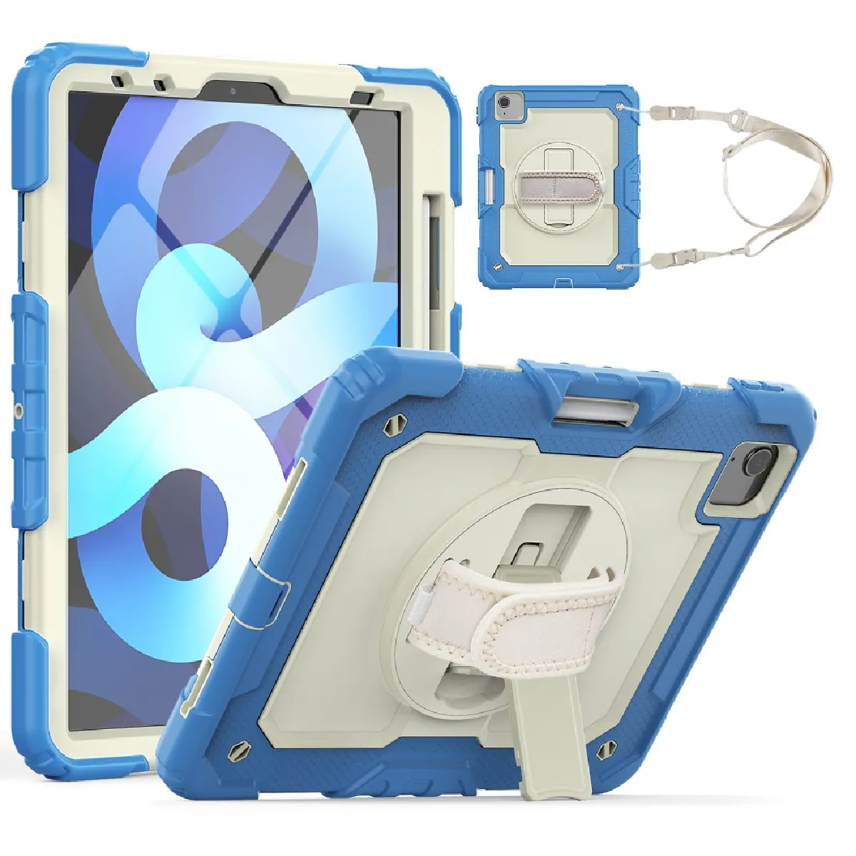 Coque en TPU + Silicone avec béquille et bandoulière bleu pour votre Apple iPad Air (2020)/Pro 11 pouces (2020)