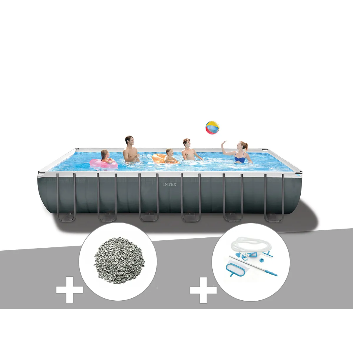 Kit piscine tubulaire Intex Ultra XTR Frame rectangulaire 7,32 x 3,66 x 1,32 m + 20 kg de zéolite + Kit d'entretien