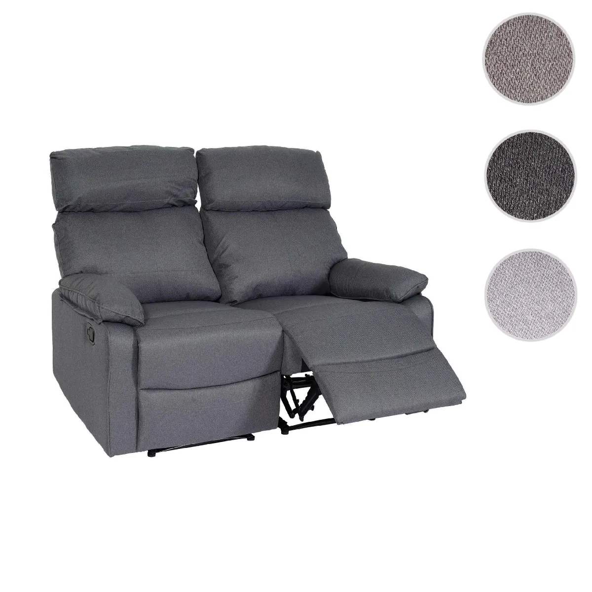 Fauteuil cinéma 2 places HWC-L93, Fauteuil relax Canapé TV, accoudoir Fonction couchage Nosagfederung Tissu/textile ~ gris foncé