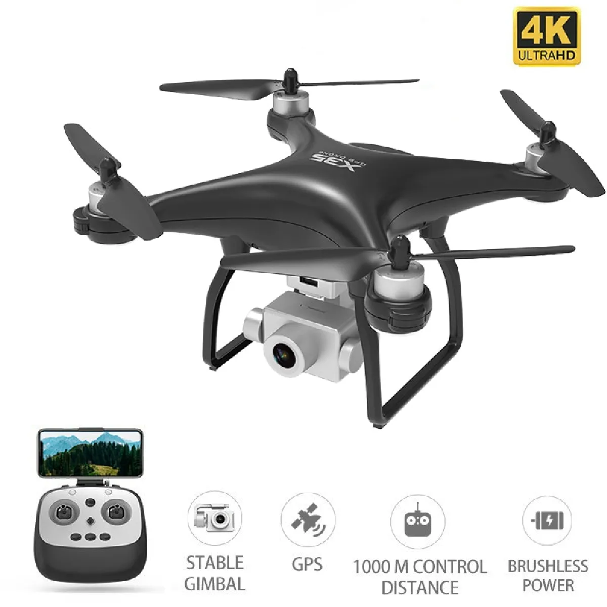 X35 GPS Drone With 4K HD 3 Axis Anti Shake Gimbal Camera(Le noir)