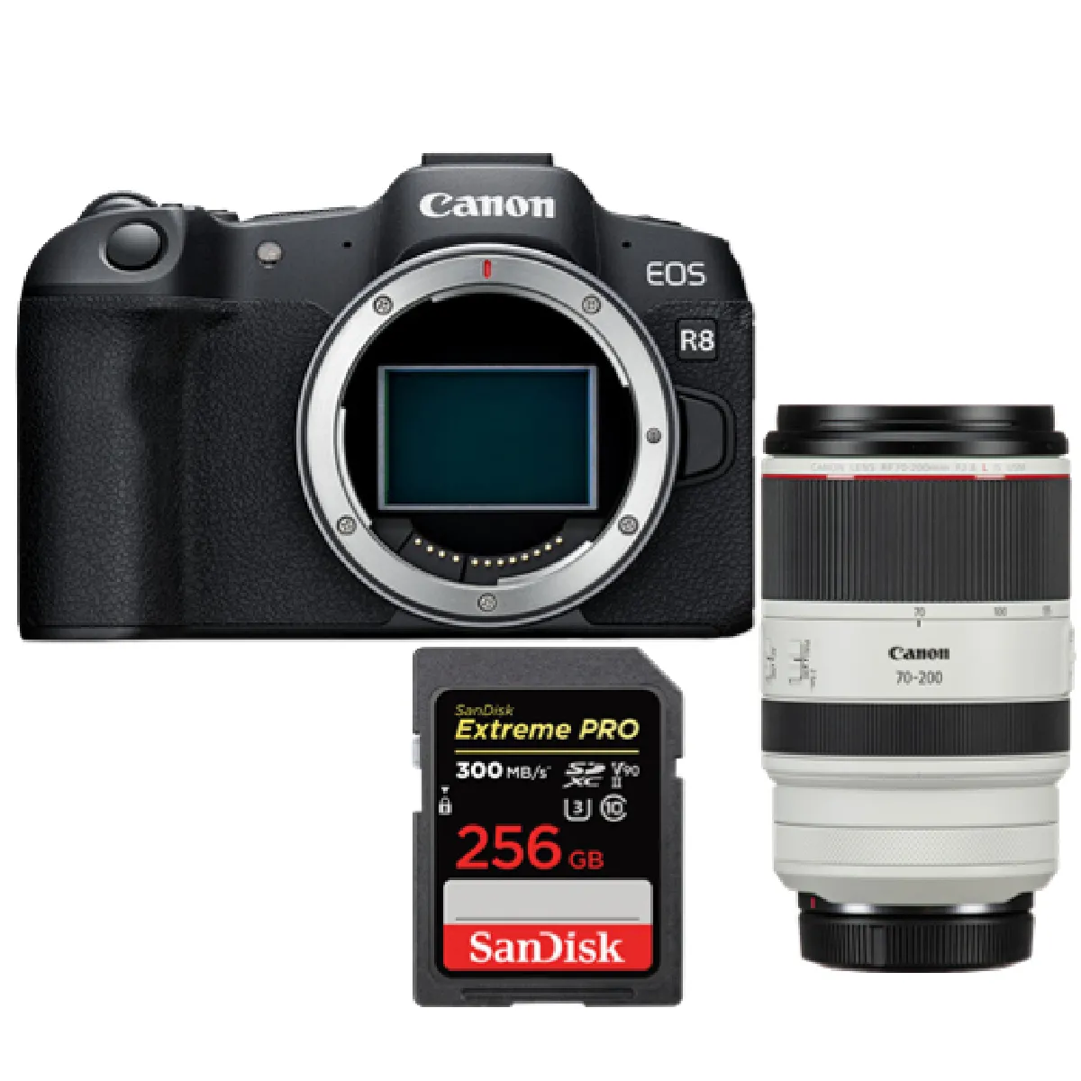 Canon EOS R8Boîtier + RF 70-200 mm f2.8 L IS USM + SanDisk 256 Go