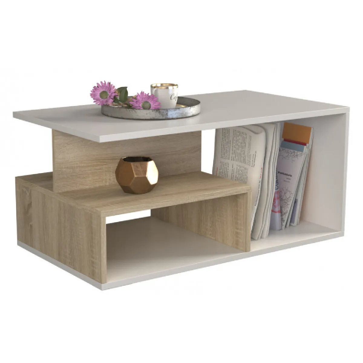 Table Basse Primo Chene Sonoma Blanc 90 cm