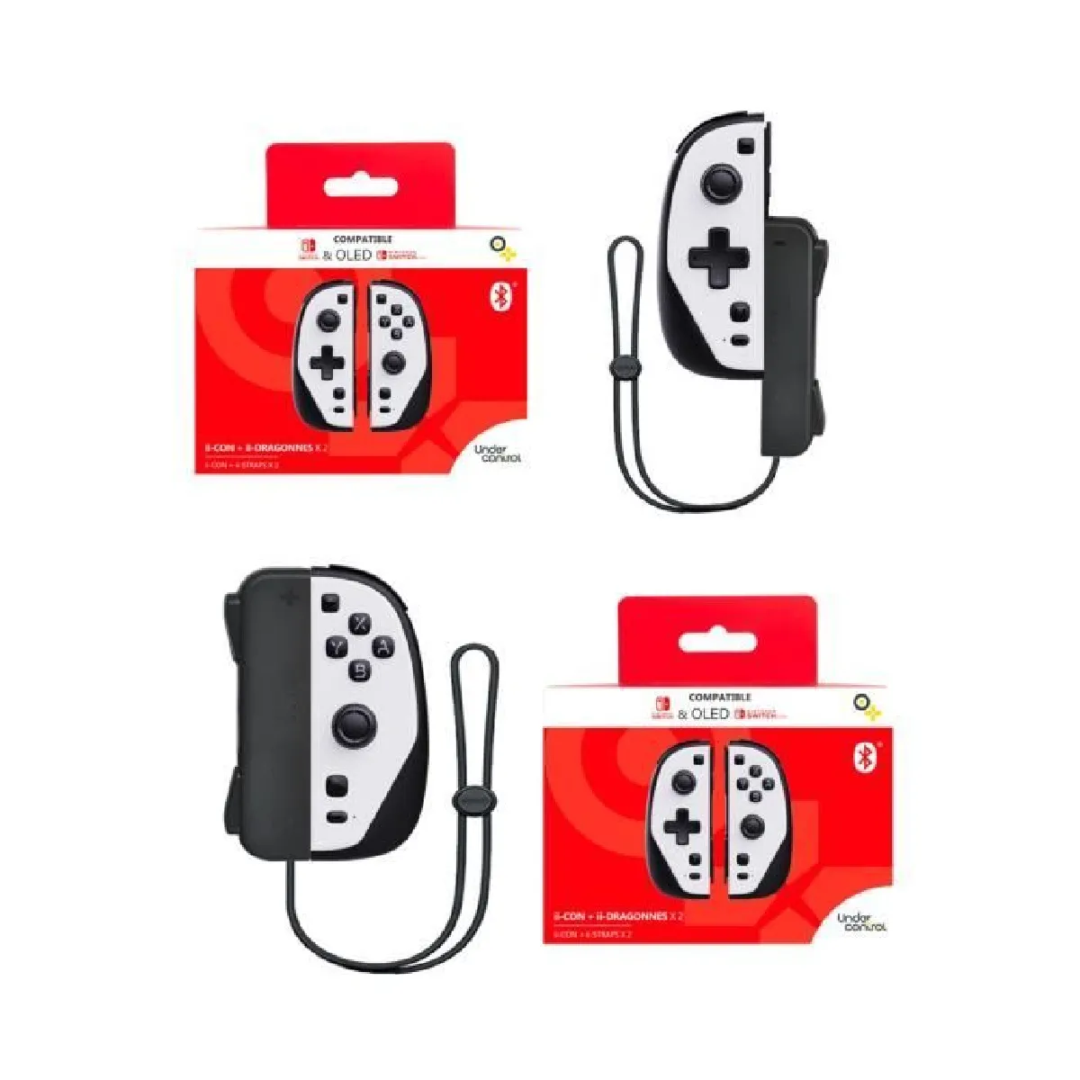 Joycons Manettes pour SWITCH Nintendo iiCon noires et Blanc + dragonnes V2